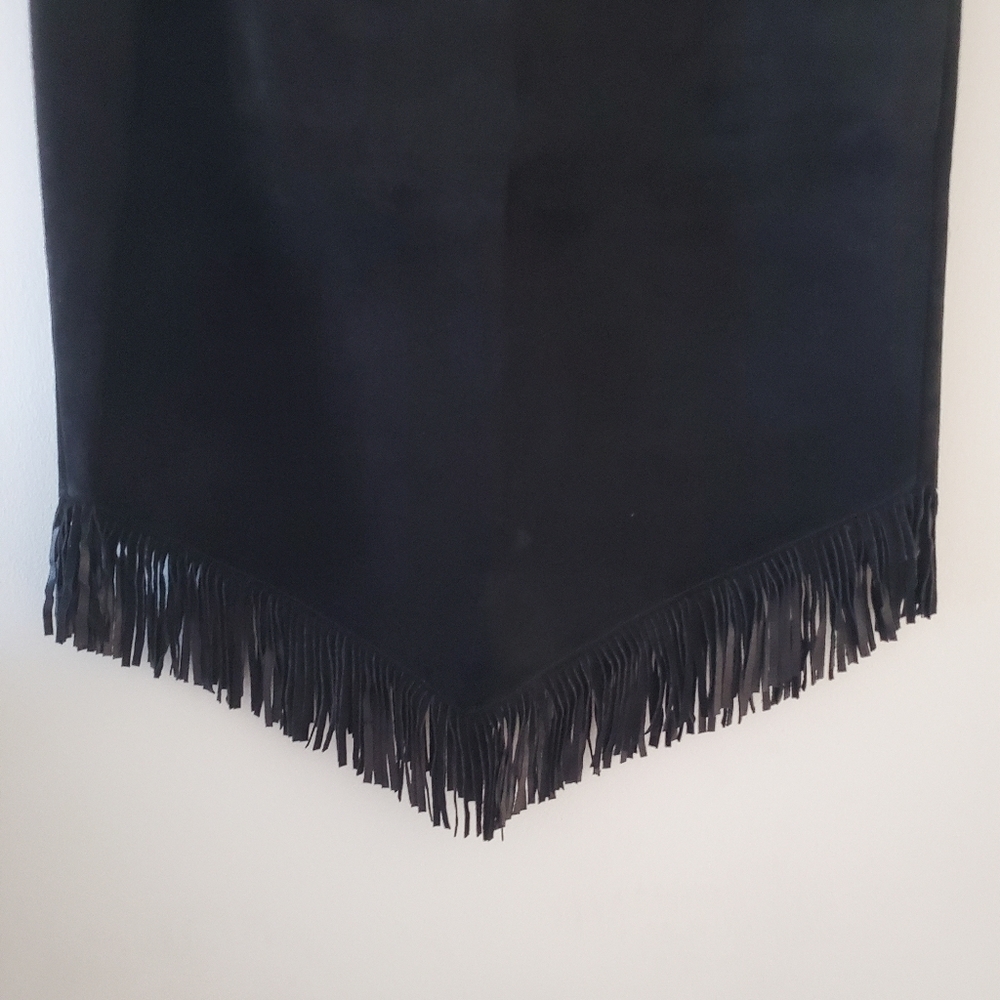 Village Set Genuine Leather Suede Skirt with Fringe - Picture 2 of 9